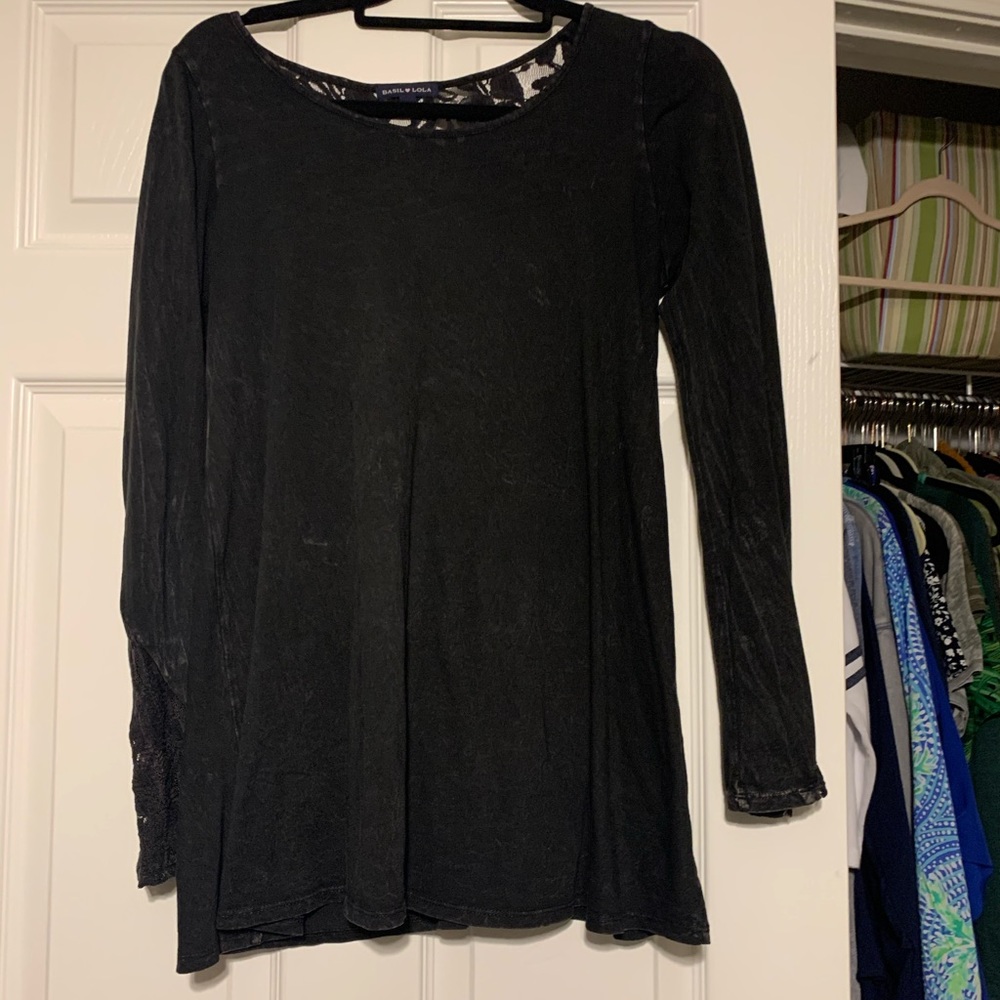 Black long sleeved shirt with lace detail on back
